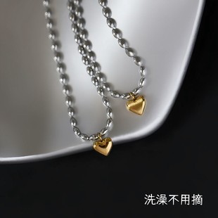 【钛钢不掉色】金银米粒爱心一见钟情迷你桃心形撞色闺蜜项链ins