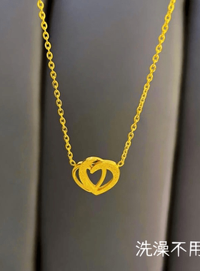 钛钢磨砂细闪心心相印爱心项链