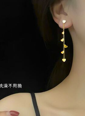 【钛钢不掉色】六个爱心桃心形仙女拼接线条长款闺蜜女生耳环耳饰