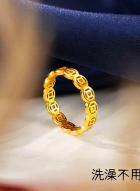 钛钢中国风招财钱币金币好运戒指