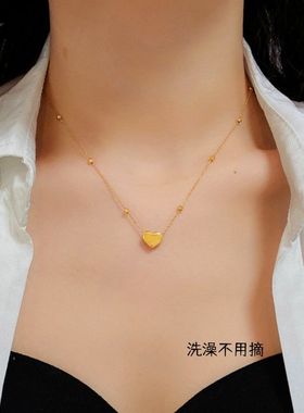 【钛钢不掉色】不过敏保色立体厚桃心实心爱心形气质豆豆女款项链