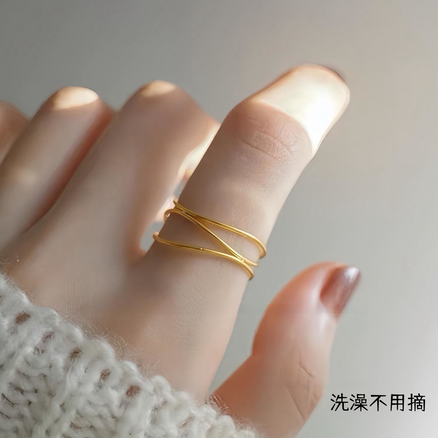女钛钢不掉色三层细线条戒指ins