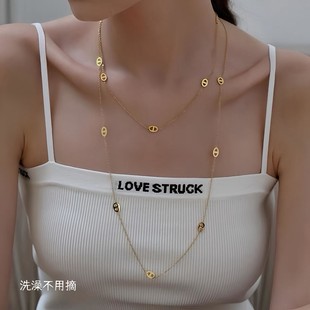 【钛钢不掉色】欧美明星同款几何椭圆圈可叠戴闺蜜项链毛衣链ins