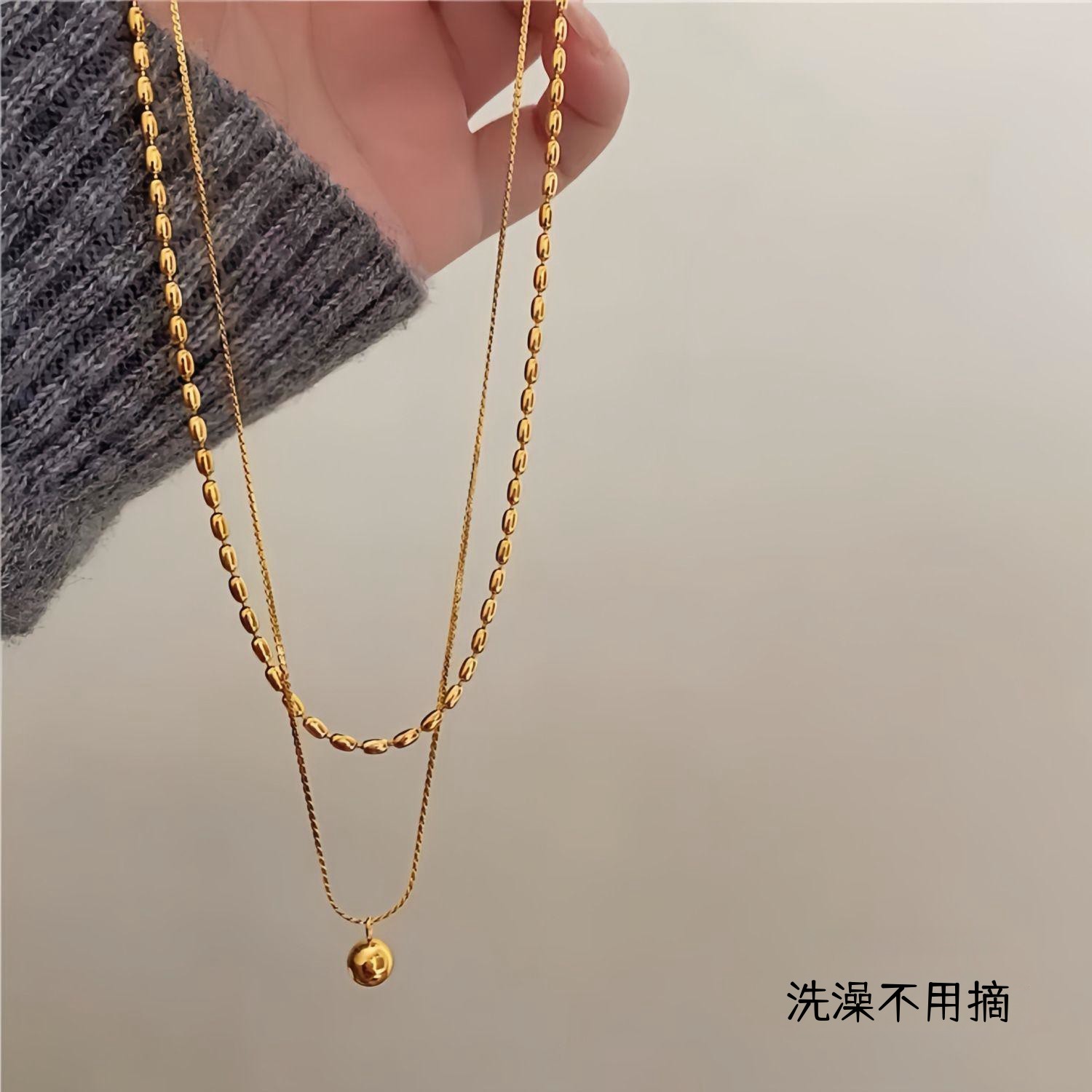钛钢圆珠链女高级叠戴极简双层