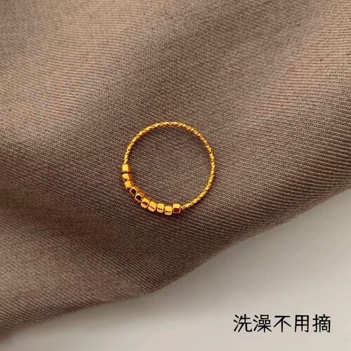 钛钢十全十美小方糖珠碎金子戒指