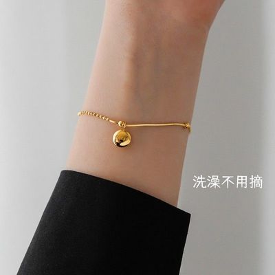 【钛钢不掉色】幸运豆LUCKY小金圆豆实心拼接ins闺蜜情侣手链女款