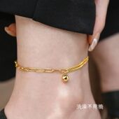 钛钢不掉色 森系有求必应实心圆球链条脚链小众轻奢闺蜜女足链
