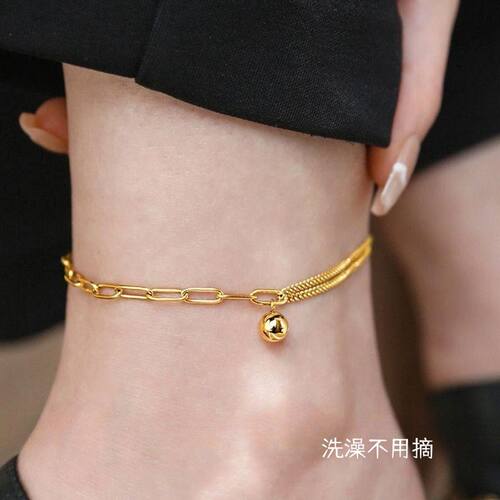 【钛钢不掉色】森系有求必应实心圆球链条脚链小众轻奢闺蜜女足链