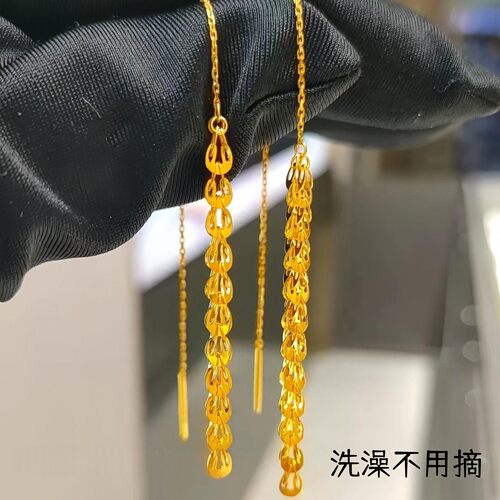钛钢凤尾吉祥福瑞爆闪长款耳线