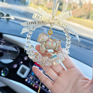 2026马年国风汽车挂件新年仿宋锦小马水晶车挂车载后视镜挂饰