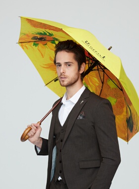 凡高油画长柄伞手绘向日葵插画复古双层雨伞抗风男女文艺伞直柄伞