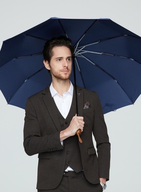 Greenstone潮牌复古木柄雨伞自动折叠伞十骨抗风商务高端雨伞男