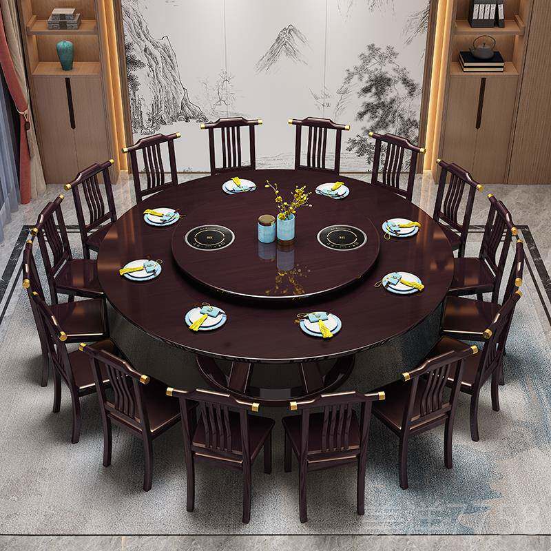 高档北欧全实木餐桌圆8桌.m饭桌带转盘中式简约1吃0人饭店用饭大
