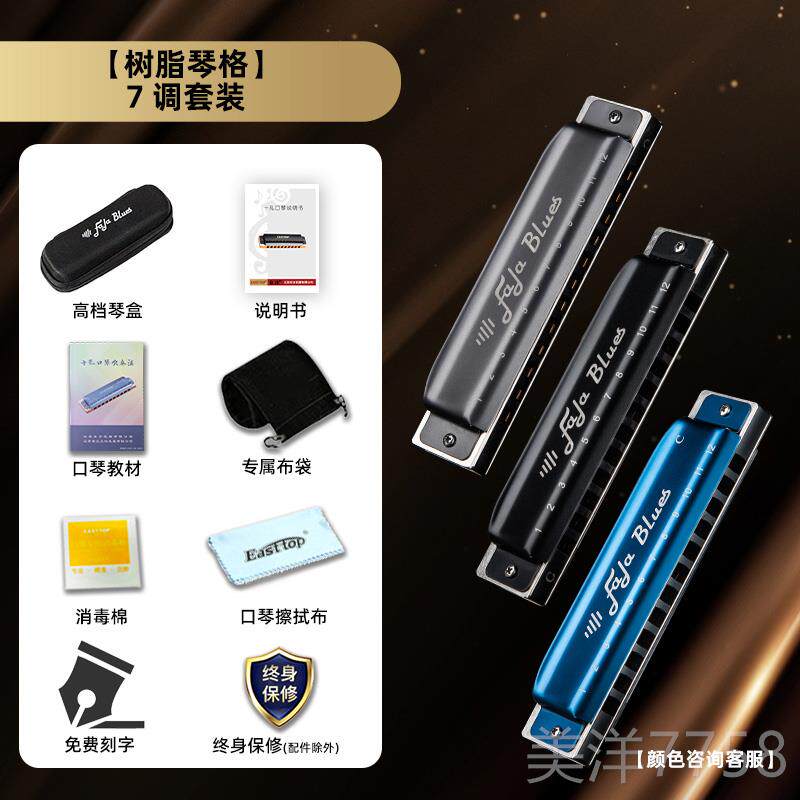 高档EASTTOP东演方鼎FALA鲁斯口琴12孔金属布琴成格人专业奏级练