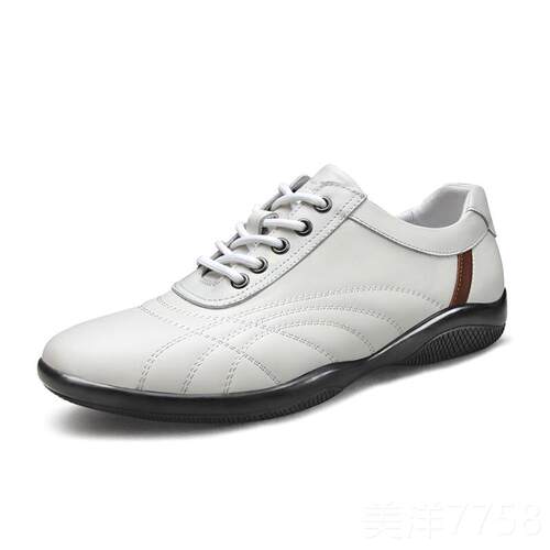 高档男皮白色休闲皮鞋头真层牛皮软动底士小白鞋软牛皮旅游鞋运休