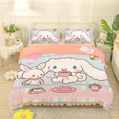 高档卡通女心四件套玉桂全棉边少单人纯棉三狗件套花公主大耳狗被