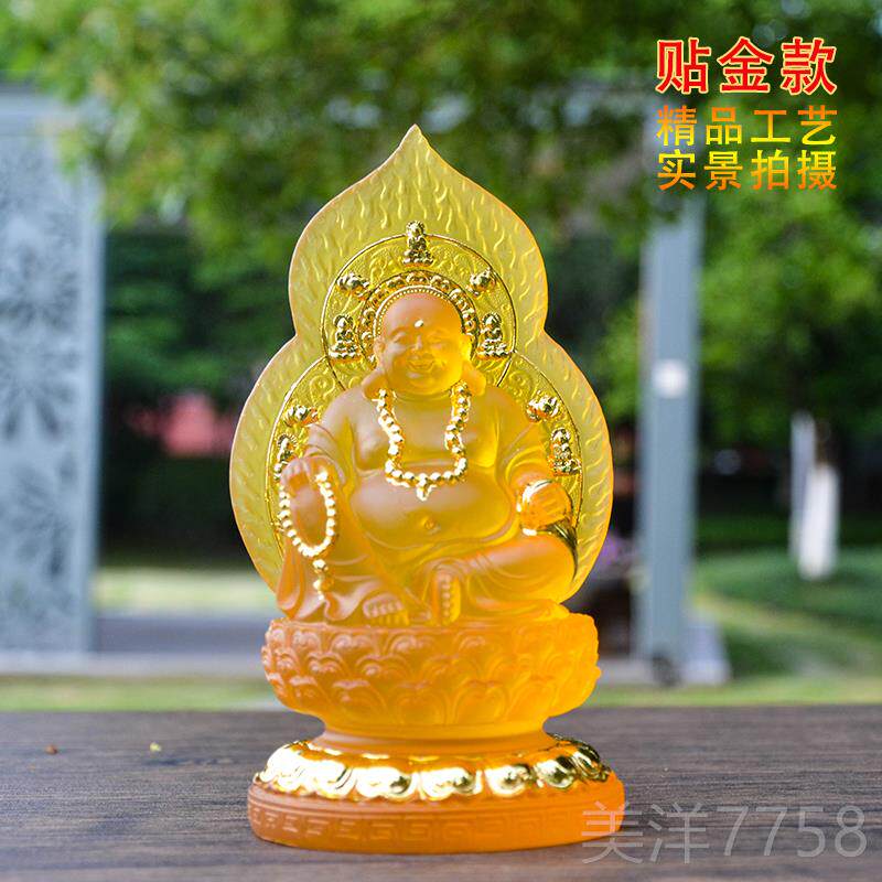 高档新树款脂仿琉璃大肚弥勒佛客厅厂居家奉笑供佛像招财摆件家结