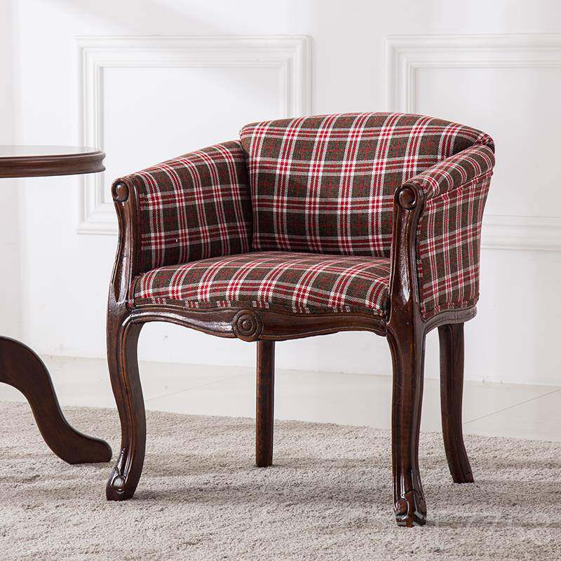 高档休闲沙北欧椅实木艺卧室电脑椅美式复古做旧咖啡围椅布单人发