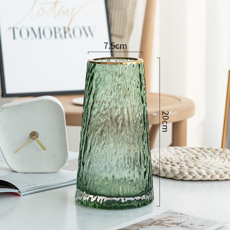 高档北欧in纹s轻奢玻璃花瓶描金色冷客百合鲜花干花彩插花瓶厅摆