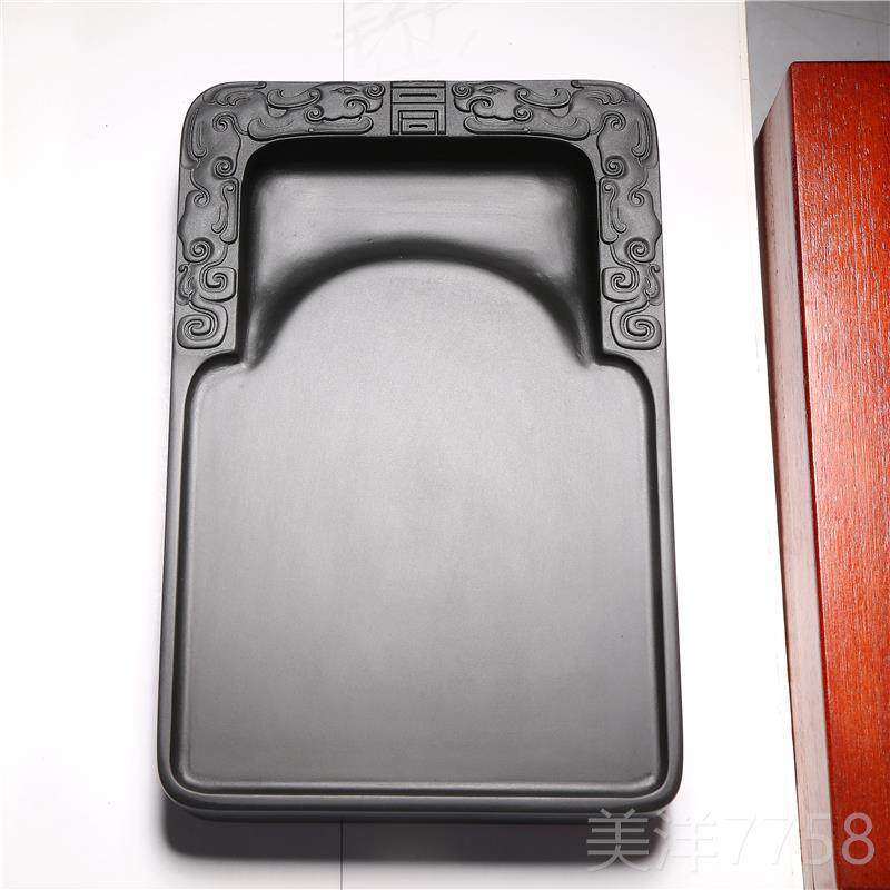 高档精品画歙砚名师双龙祝寿砚木台老坑原石书法绘文礼品配盒端房