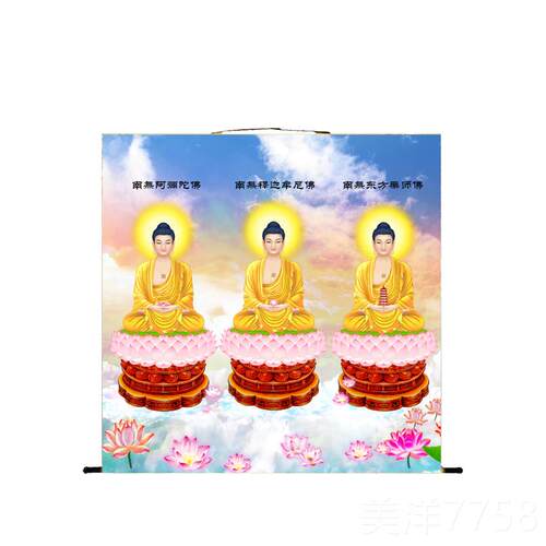 高档三宝画佛佛像像挂画阿弥尼佛释迦牟佛药师佛三世佛结缘供奉壁