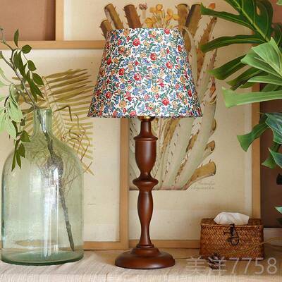 高档实木覆厅台灯卧室床头灯古vin中tage碎花美式新中式客氛围古