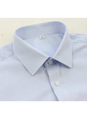 高档男士底细蓝色条纹衬衫长白袖酒店银行职正装作服业衬衣免烫大