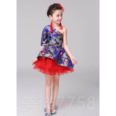 高档高档T女童袖儿黑童拖尾婚纱晚礼服色长秋款模特台走秀表演出