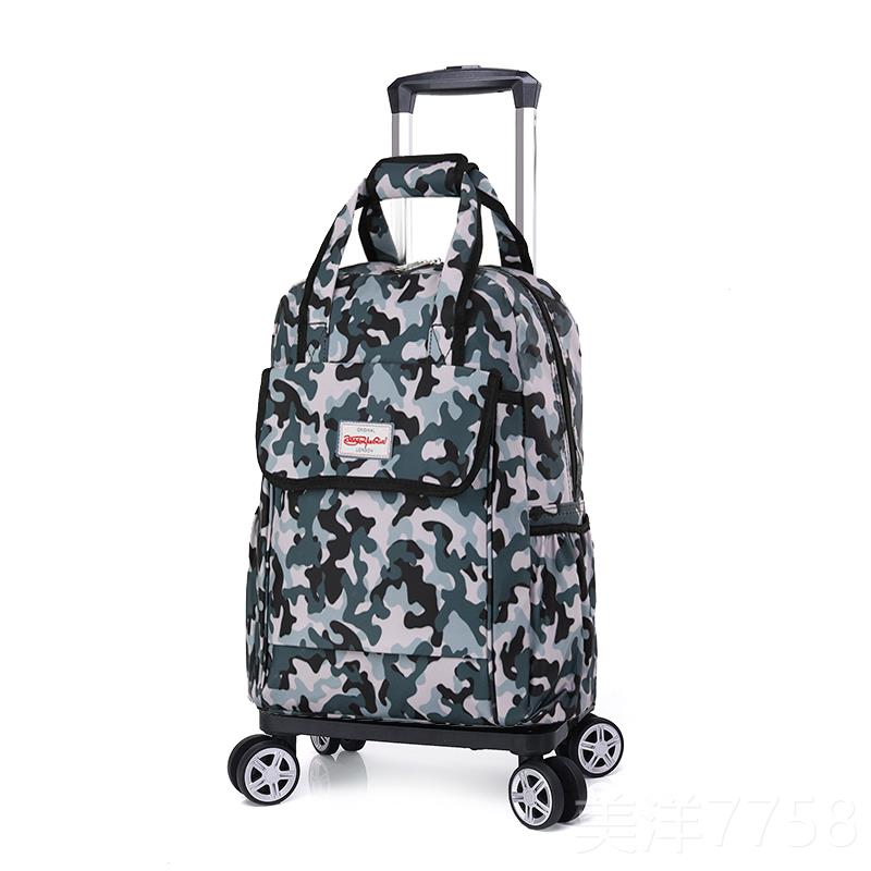 高档提轻便拉杆包女帆布防水静印2花手行李箱万向轮音拉杆16寸17