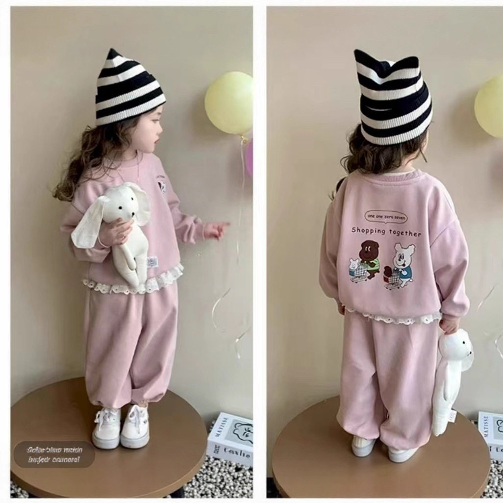 女童卫衣套装2026新款蕾丝洋气时髦休闲春秋儿童运动装两件套童装