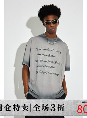 DICETINY 字母印花洗水做旧短袖男女夏季新款美式街头潮牌T恤半袖