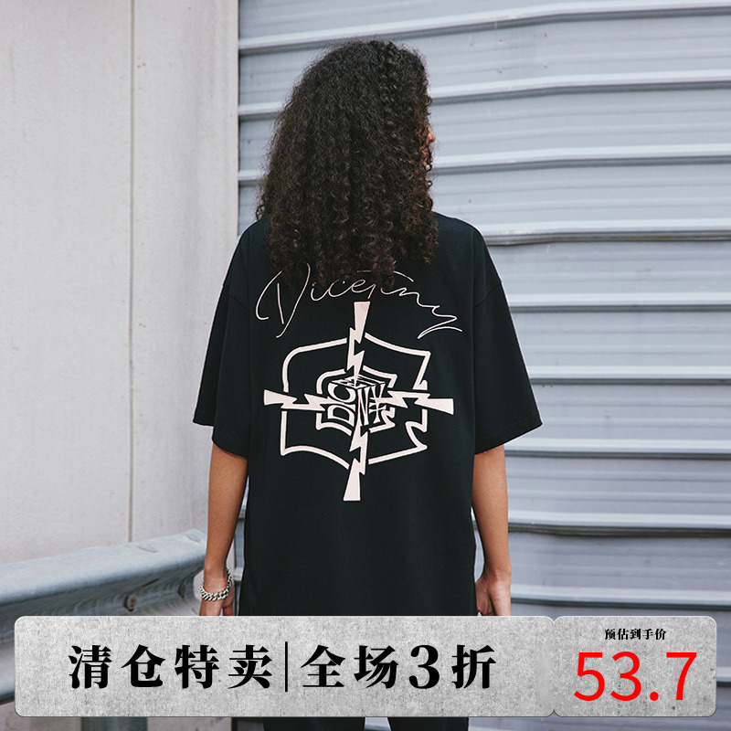 DICETINY logo靶心图案刺绣短袖T恤夏季男女美式潮牌情侣重磅体恤