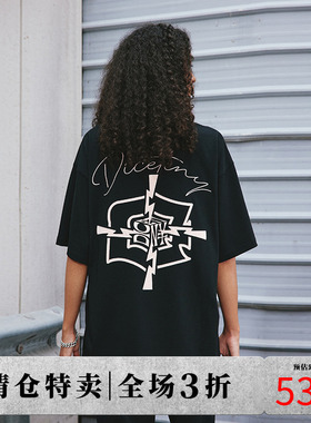 DICETINY logo靶心图案刺绣短袖T恤夏季男女美式潮牌情侣重磅体恤