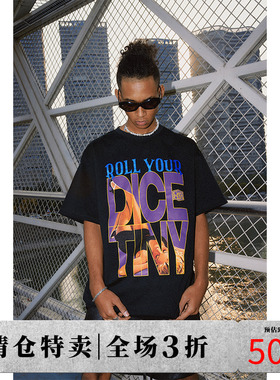 DICETINY 标语人物图案印花短袖夏季男女美式街头嘻哈潮牌重磅T恤