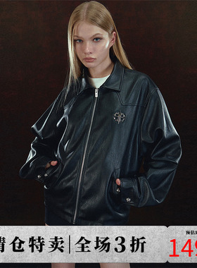 DICETINY基础拼接皮衣潮牌美式外套街头复古男女秋季翻领夹克上衣