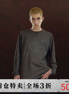 DICETINY OE纱印花长袖T恤斑驳logo纯棉圆领宽松秋季街头打底衫