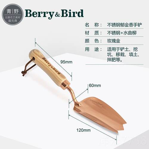 高档青野Berr移y&am;Bir锈d不钢铲子园艺耙挖土养花种栽家用工具