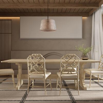 高档形旧美式复古实会木餐桌原木大板简约艺术做餐台长方办公议洽