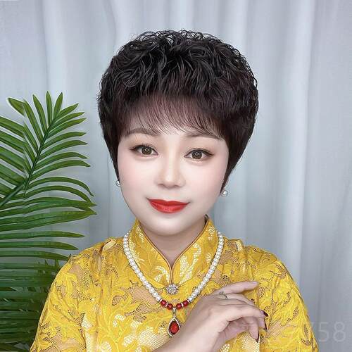 高档假发女短发发全真人真中老年妈妈款卷发女发士全短头套自然假