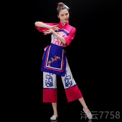 高档阿庆嫂演出服女204新款北大布采茶女民东花族2舞蹈服装秧歌服