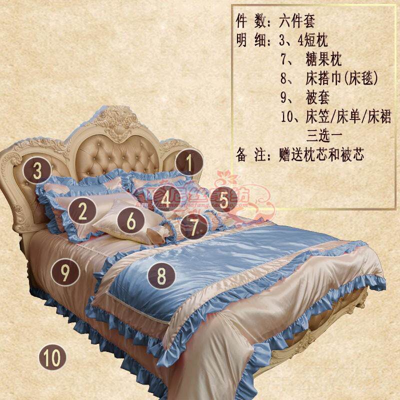 高档欧式床样上用品蓝色样间奢华高档婚庆粉色板法式板房床品四件