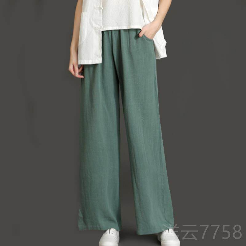 高档复古禅意太极服垂夏感瘦坠阔显腿裤宽松亚麻长裤直筒裤子薄款
