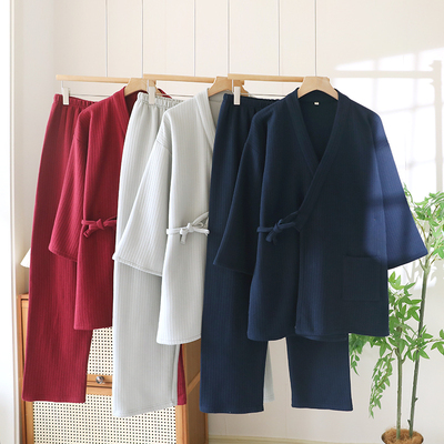 男加厚三层空气棉和服睡衣