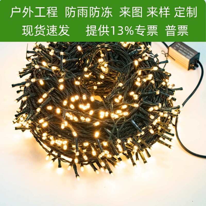 圣诞树灯led小彩灯闪灯串灯圣诞节装饰插电墨绿线户外防水灯串灯