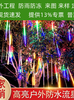 流星雨led灯流星灯树灯挂树上的装饰灯室外户外防水七彩串灯彩灯