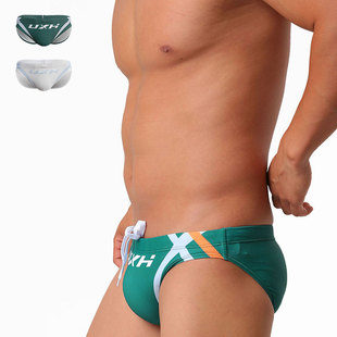 时尚 UXH男士 三角泳裤 拼色低腰比基尼排水线性感泳装 潮三角游泳裤