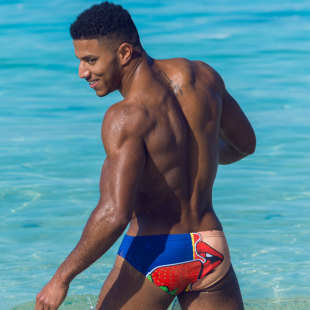 罩杯防尴尬温泉泳衣低腰性感印花游泳装 三角泳裤 卡通时尚 UXH男士