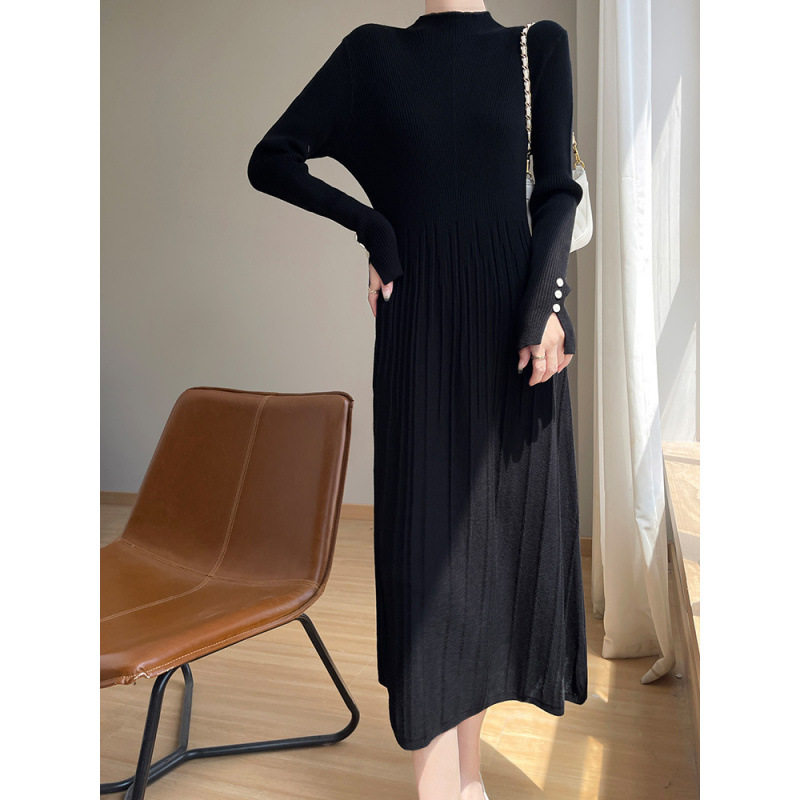 新款安迪绒针织连衣裙女自带领通勤气质休闲纯色简约套头A字长裙,女装/女士精品,中老年女装,淘宝优惠券,粉丝福利购,淘宝优惠卷