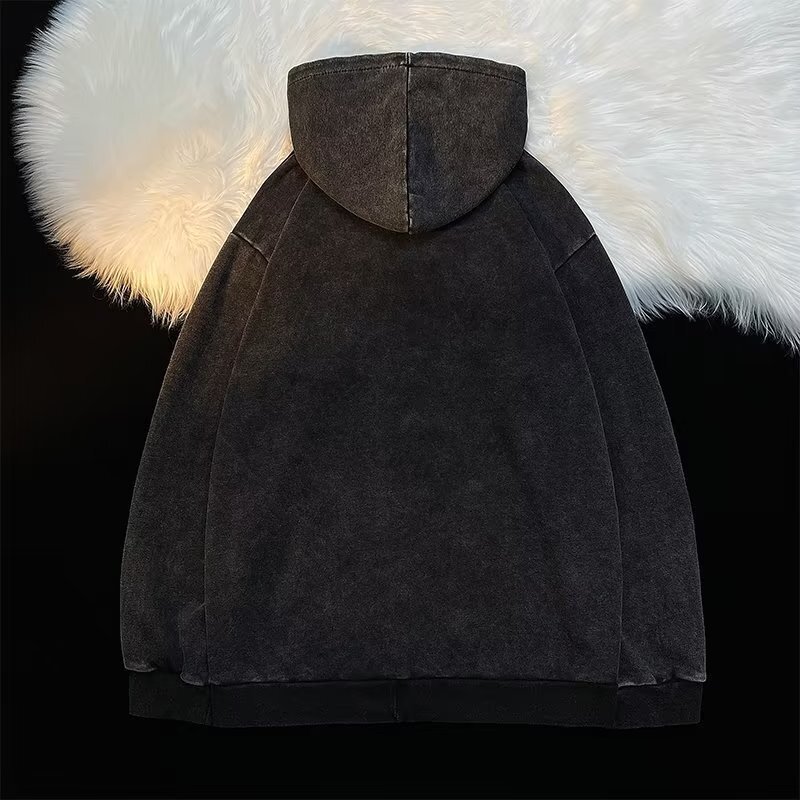 2022新款国潮做旧水洗连帽卫衣ins嘻哈暗黑风潮流拉链外套上衣服