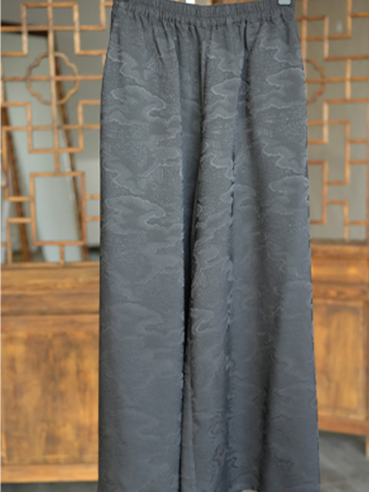 新中式国风复古提花阔腿裤女春秋季新款高腰宽松直筒休闲长裤子